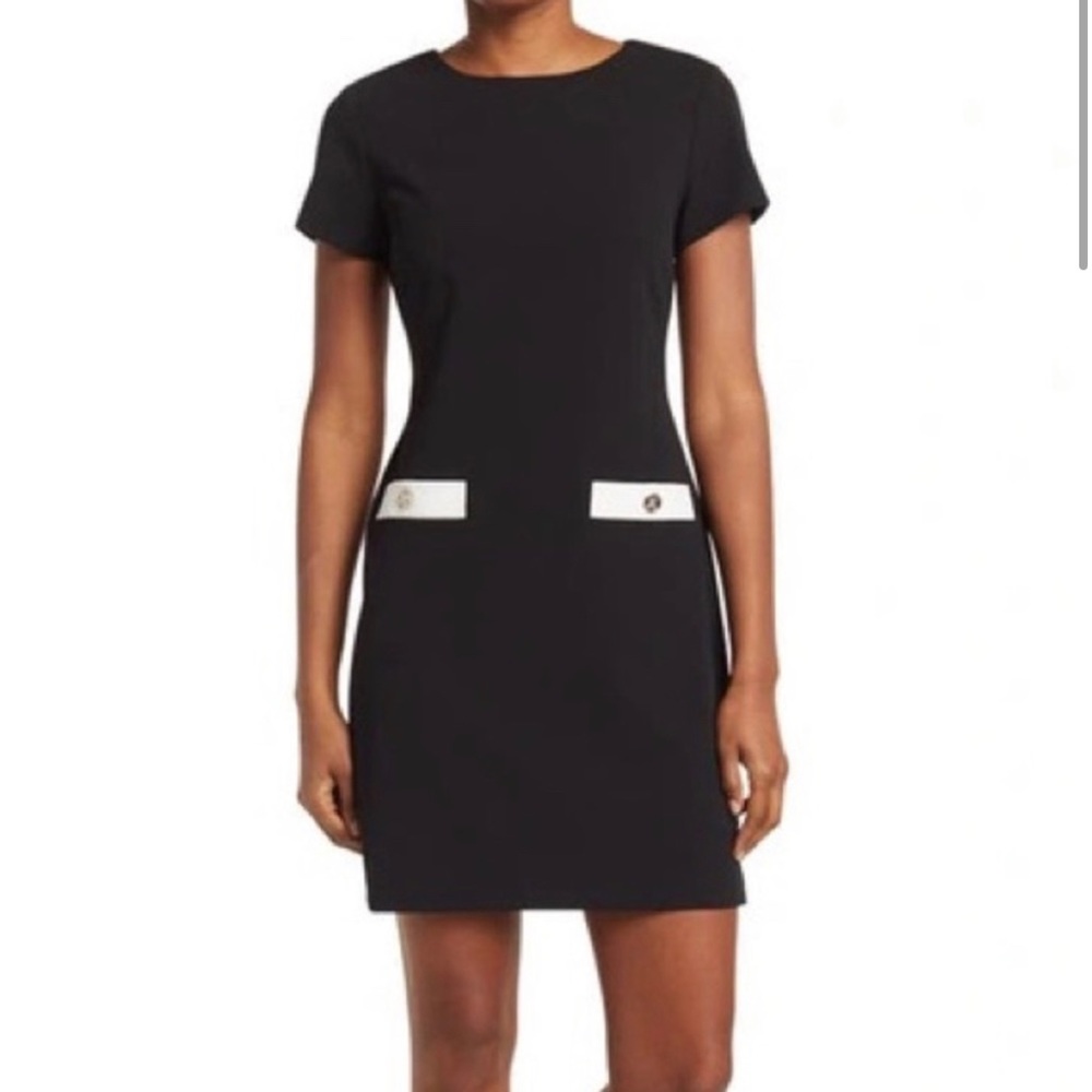 Tommy Hilfiger Black & White Mod Scuba Crepe Pocket Short Sleeve Shift Dress